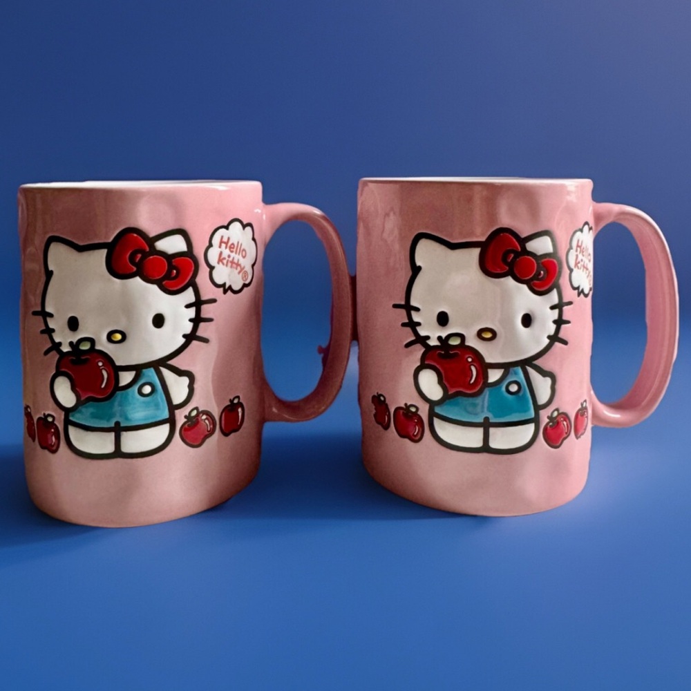 Hello Kitty • 2 MUGS • 17 oz BRAND NEW Sanrio Double Sided Ceramic Coffee Cups
